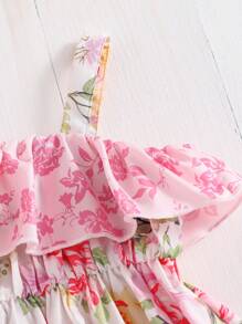 SHEIN Young Girl Loose Casual Simple Comfortable Suspender Ruffle Sweet Cute Dress - Pink - View 5