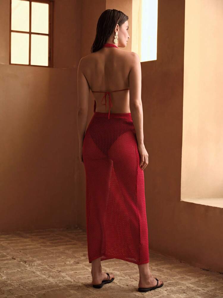 Top à encolure dégagée en métal transparent et cache-pantalon