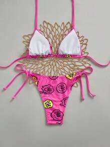 Swim EVENT Women's Beach Holiday Print Tie-Up Bikini Set For Summer Beach Vacation - Multicolor - View 2