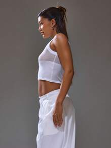 MUSERA Knitted Vest Sheer Knit Paneled Top Spring, Summer, Streetwear, Y2k, Cool Girl, City Muse - White - View 3
