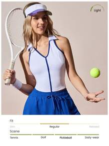 CourtClass 撞色修身无袖运动 Polo 衫，夏季女士高尔夫服装 - 彩色 - 查看 3