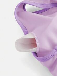 SHEIN Tween Girls' Sleeveless Color-Block Bodysuit With Open Back And Padded Bra, Professional Training Gymnastics Leotard & Dance Outfit Set - Purple - View 8