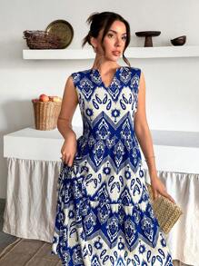 SHEIN Cottnline Woman All Over Printed Boho Spring Summer Sleeveless Midi Long Length Holiday Vacation Lady Going Outfit Dress A Line - Multicolor - View 8