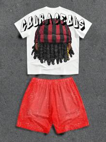 Manfinity ZONE917 Loose Fun Cartoon Character Washed Print T-Shirt Set - Multicolor - View 5
