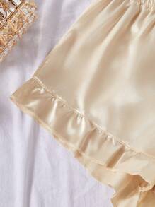 SilkySpell Set de 3 piezas de pijama con camiseta de tirantes, pantalón corto y pantalón largo de unicolor de seda sintética, para vacaciones