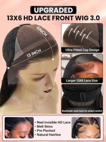 TrueHD 13x6 Skinlike HD Lace Silky Straight Lace Front Wig Human Hair 32Inch Frontal For Women Natural Black Pre-Plucked Hairline Unprocessed Human Hair Wig