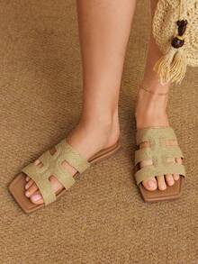 Styleloop Women's Flat Woven Sandals, Bohemian Style For Vacation - Brown - View 1