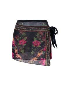 Swim Oasis 女士夏季新款植物印花肩带前连体泳衣和植物印花侧带裙套装，度假沙滩装 - 彩色 - 查看 3