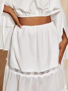 Sara Mezzanotti Lace Transparent Chiffon Layered Ruffled Bohemian Midi Skirt Women Summer Elegant Skirt - White - View 4