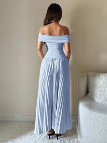 SHEIN ICON Vestido de fiesta de graduación 1 pieza Vestido elegante de un solo hombro de unicolor y plisado