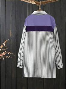 大码女式撞色条纹衬衫秋季女式衬衫
