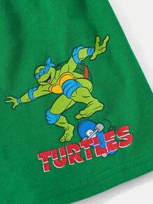 TEENAGE MUTANT NINJA TURTLES X SHEIN Set da 2 pezzi, maglietta a girocollo a maniche corte con stampa di cartone animato e pantaloncini per ragazzi giovani