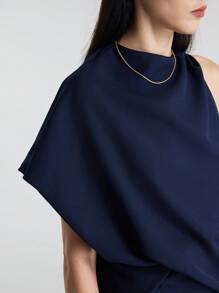 Ontre 女士夏装，女士度假装，女装，优雅风格，女士长裙，海军蓝，不对称设计，直筒连衣裙，设计，优雅连衣裙，夏季服装 - 藏蓝色 - 查看 5