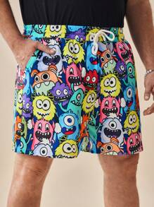 Manfinity VCAY Pantalones cortos casuales holgados de tela tejida para hombres de tallas grandes
