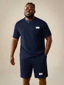 EASEVO 男士加大码简约圆领短袖上衣和短裤套装，日常休闲夏季服装