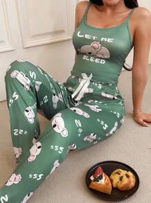 SHEIN 2pcs Cute Koala Print Camisole & Pants Pajama Set  Cozy And Elegant Details