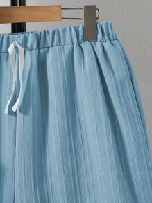 Teen Boy Short Sleeve Solid Color Single-Breasted Top And Shorts Casual 2 Pieces Set, School, Campus, College - Baby Blue - View 7