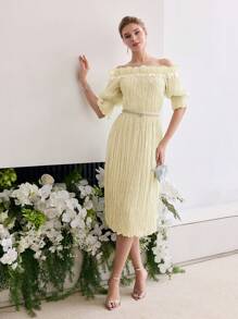 MOTF Soiréza VESTIDO MIDI DE HOMBROS DESCUBIERTOS CON VOLANTES, APLICACIONES Y PLIEGUES - Multicolor - Ver 3