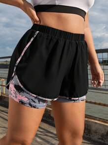 Easithlete 大码撞色拼布运动短裤套装健身短裤