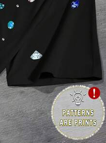 Manfinity EMRG Men's Fashionable Streetwear Colorful Rhinestone Print Round Neck Short Sleeve T-Shirt, Summer, Rave - Black - View 4