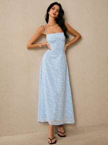 Poéselle 女士细肩带露背提花 A 字形吊带连衣裙 - 藍色 - 查看 8