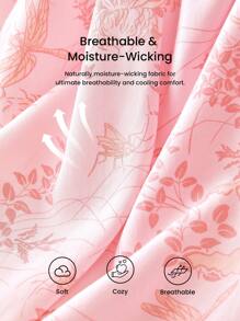 LUVLETTE 柔软人造丝度假风花卉图案灯笼褶边长袖上衣和短裤家居服透气睡衣套装带口袋裤子新娘内衣，平角裤套装，春夏配套套装婚礼用品 - 粉色 - 查看 6