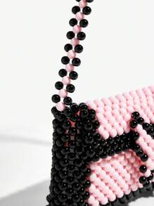 SHEIN ICON Ladies, Women Shoulder Bag, Hobo Bag, Black And Pink, Bead, Butterfly, Fashionable, Personalized, Simple, Versatile, Street, Sweet And Cool Girls, Hot Girls, Y2k, Retro, Rivets, Vintage, Teenagers, For Beach, Vacation, Holiday, Summer, Seaside, Beach Party, Date, Daily, Shopping, Afternoon Tea - Multicolor - View 6