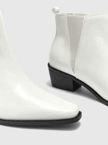 CUCCOO BIZCHIC 女士方头粗跟弹力切尔西靴和踝靴，白色 - 白色 - 查看 7