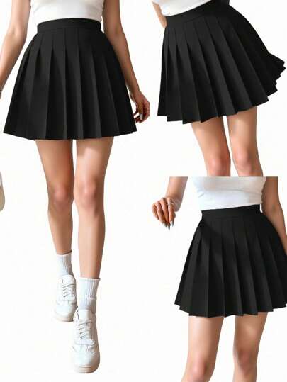SHEIN Teen GirlElegant Pleated High Waist Skirt With Shorts Lining, 2-In-1 Skirt And Shorts, Versatile Summer Item Paired With Shirts, T-Shirts And Polos Fall Winter