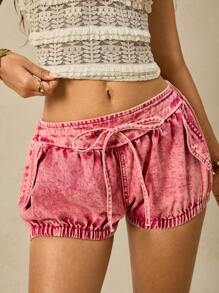 Easelle Women's Self-Tie Waist Casual Versatile Denim Shorts - Pink - View 1