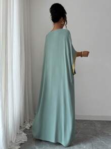 Elenzga 女式蝙蝠袖 V 领直筒连衣裙（带装饰贴片）