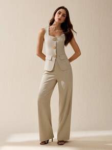 SHEIN Tall Conjunto de 2 piezas de chaleco y pantalones de unicolor elegante para commuter for mujeres