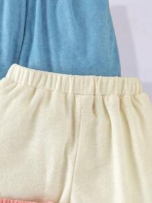 女童休闲基本款纯色针织毛圈运动短裤，适合通勤和户外穿着 - 彩色 - 查看 4