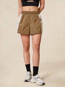 OutZeal Celana Pendek Wanita untuk Aktivitas Luar Ruangan Musim Panas, Hiking, Berkemah, Tahan Air, Ringan, Bahan Nilon, Desain Blok Warna - Coklat - View 6