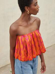 Aveloria Modichic Women Vacation Beach Style Oil Painting Print Chiffon Halter Cropped Top, Spring/Summer