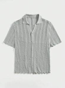 EASEVO Plus Size Men's Loose Beaded Knitted Turn-Down Collar Short Sleeve Cardigan, For Fall Winter - Grey - View 1