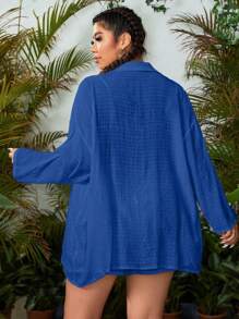Swim Lushoire Bata de playa de manga larga y unicolor para mujer talla grande