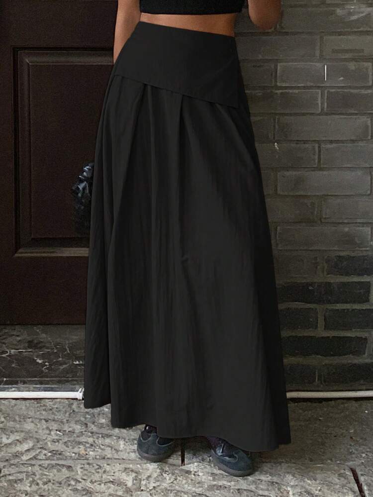 Women's Casual Loose A-Line Skirt, Solid Color, Street Style, Autumn