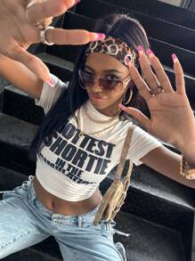 INAWLY Women Summer Short Sleeve Casual T-Shirt With Letter Printed Pattern HOTTEST SHORTIE IN THE SIMULATION - White - View 5