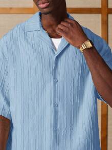SUMWON Chemise texturée coupe régulière, manches courtes, légère pour l'été, décontractée, pour les vacances et la plage, chemise à boutons - Bleu azur - Voir 7