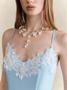 SHEIN LUNE Women's Light Blue Floral Lace Patchwork Backless Camisole Dress,Elegant Summer Resort Style,Graduation Party,Vacation,Sun,Formal&Birthday Dresses - Blue - View 4