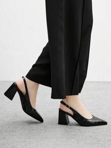 CUCCOO BIZCHIC Women's Classic Black Chunky Heel Pumps, Elegant For Commuting, Dating, Party, Holiday, Wedding For Christmas Spring Shoes - Black - View 4