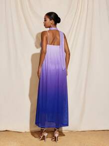 Yelly Gray Ombre Printed Ruffled Mesh Cape With Bodycon Dress And Scarf Women Summer Vacation Periwinkle Dress Ombre Dress Purple Dress Flowy Dress Fairy Core Dress - Multicolor - View 2