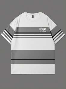 Manfinity Homme Áo thun nam tay ngắn họa tiết chắp vá màu sắc thường ngày mùa hè - trắng - Xem 3