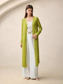 BizChic Women's Open Front Long Cardigan Jacket, Long Sleeve Knit Mid-Length Coat, Autumn