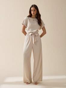 SHEIN Tall Women's Summer Casual Solid Color Short Sleeve Jumpsuit