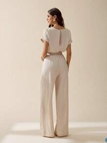 SHEIN Tall Women's Summer Casual Solid Color Short Sleeve Jumpsuit