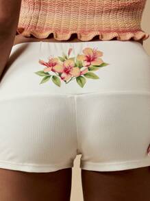 MISSGUIDED 高腰罗纹热裤花卉刺绣腰带夏季节日沙滩装舞蹈短裤 Y2K 时尚复古风格沙滩裤 - 白色 - 查看 5