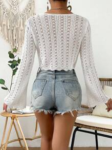 SHEIN Tall Damen Boho Weite Ärmel Spitzen Schnürung Cut Out Strickjacke