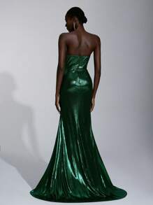 Elitara Robe de soirée formelle sirène pour femmes avec volants, ornée de sequins bleus brodés, élégante et luxueuse - Vert - Voir 4